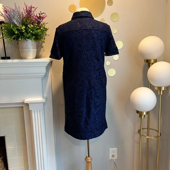 Burberry Ladies Navy Blue Floral Lace Shirt Dress - Picture 10 of 11